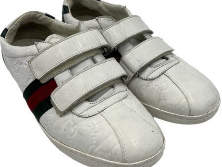 Gucci Leather Low Designer Trainer In White, Size: 5 For Sale